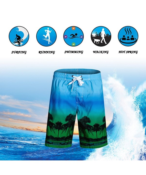 Men's Swim Trunks Palm Tree Beach Shorts with Mesh Lining and Pockets