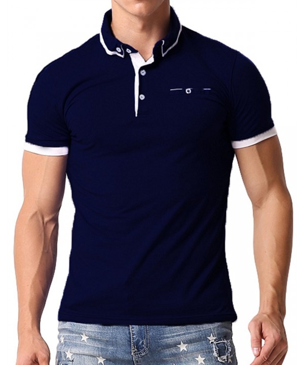 Men's Poloshirt Short Sleeve T Shirts Cotton Tee Button Slim Fit Tops ...