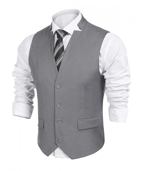 Men's Skinny V Neck Waistcoat 4-buttons Formal Business Suit Wedding ...