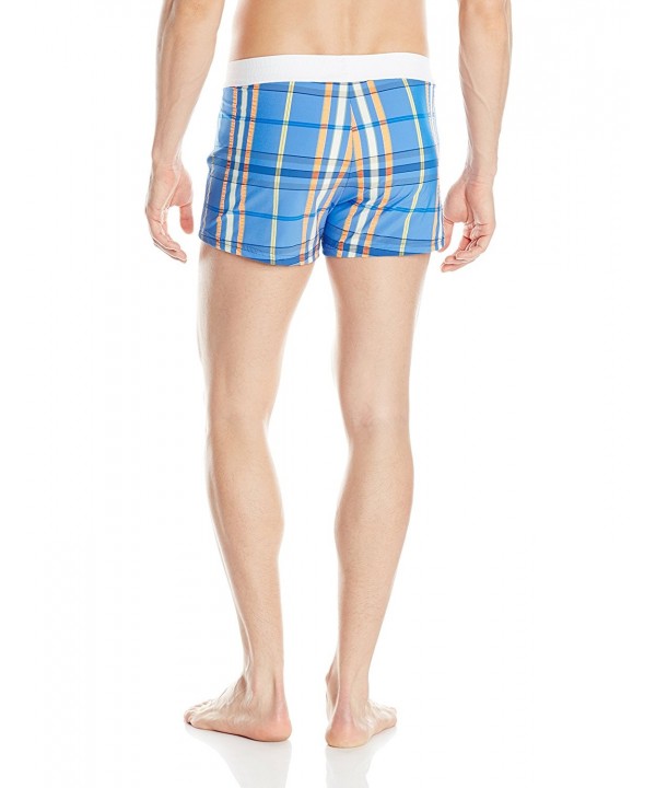 Men's Retro Lycra Plaid Swim Trunk - Azure Plaid - CB11QBAOK8R