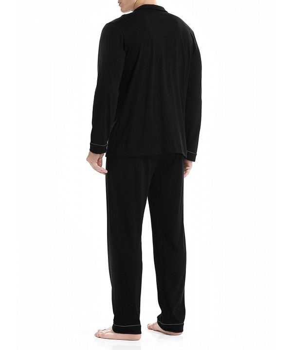 Men's 100% Cotton Long Button-Down Sleepwear Pajama Set - Black ...