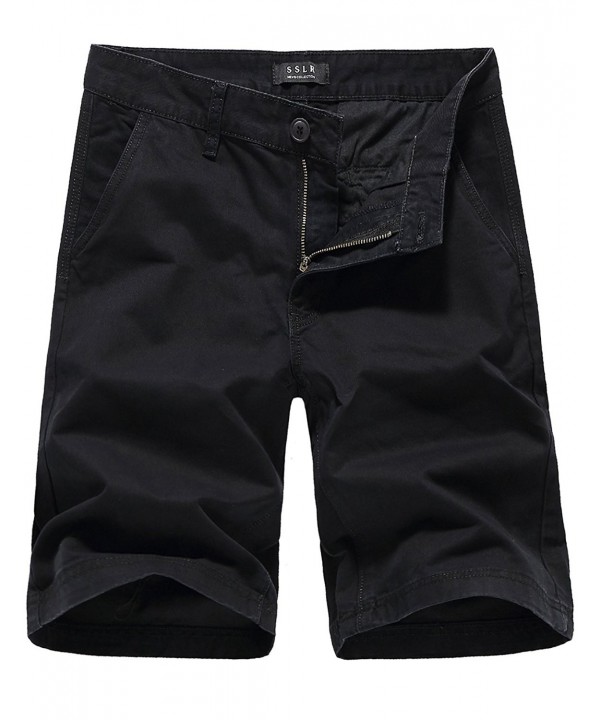 Men's Regular Fit Solid Casual Flat Front Short - Black - CY127YGH73R