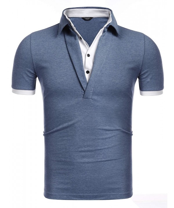 Men's Polo Shirts Casual Slim Fit V-Neck Long Sleeve T Shirt Pullover ...