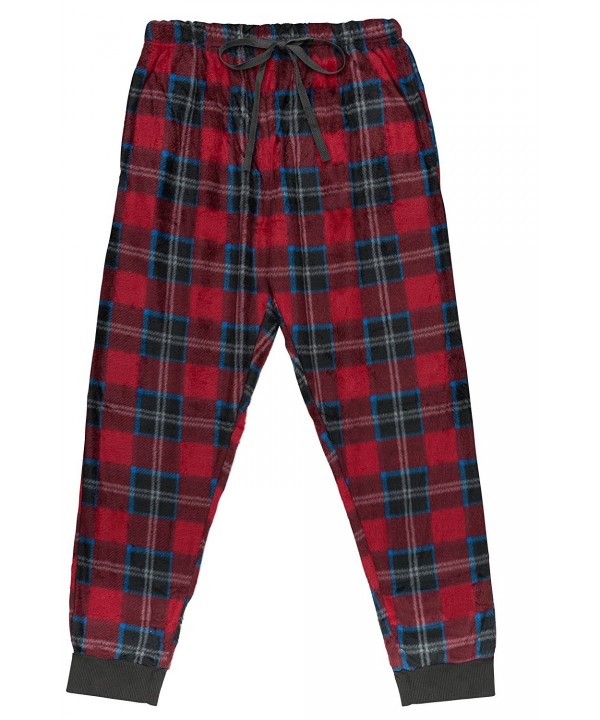 Men's Super Soft- Plaid Minky Fleece Lounge Pants - Red-black - C4188CGH9X2