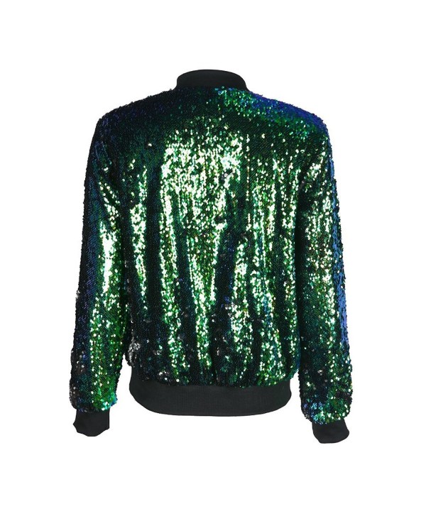 Womens Sparkle Mermaid Sequin Long Sleeve Zipper Front Bomber Jacket ...