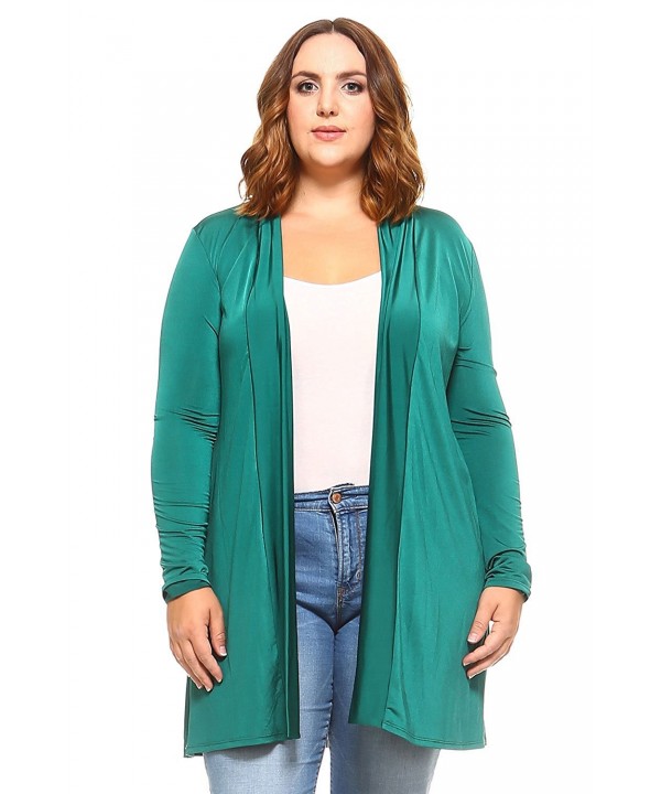 Womens Satin Open Front Long Sleeve Cardigan Made In USA - Emerald ...