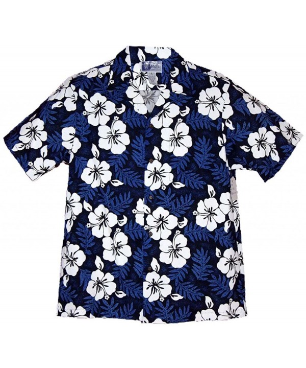 Brand Tropical Hibiscus Men's Hawaiian Shirt - Blue - C711P7KIX5T