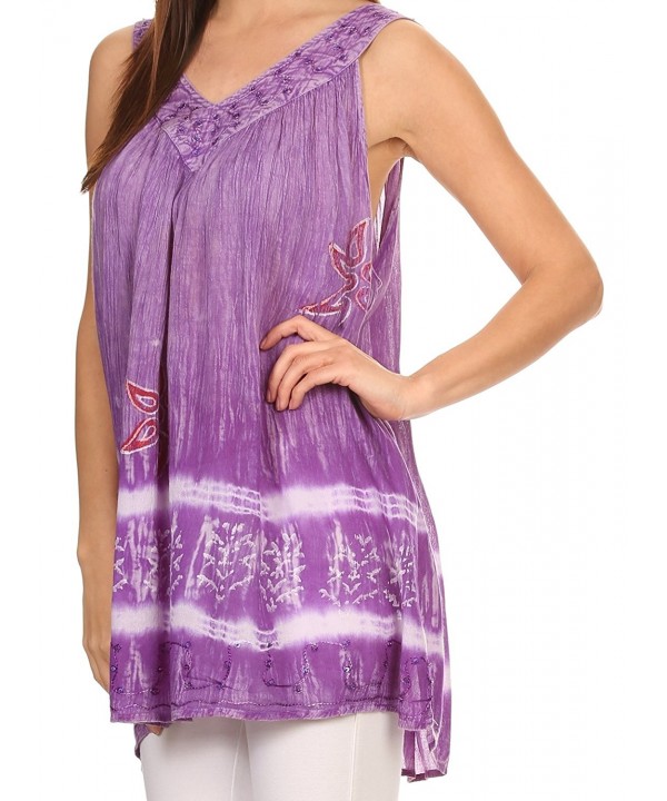 Ruth Sequin Embroidered Batik Relaxed Fit Sleeveless V-Neck Top ...