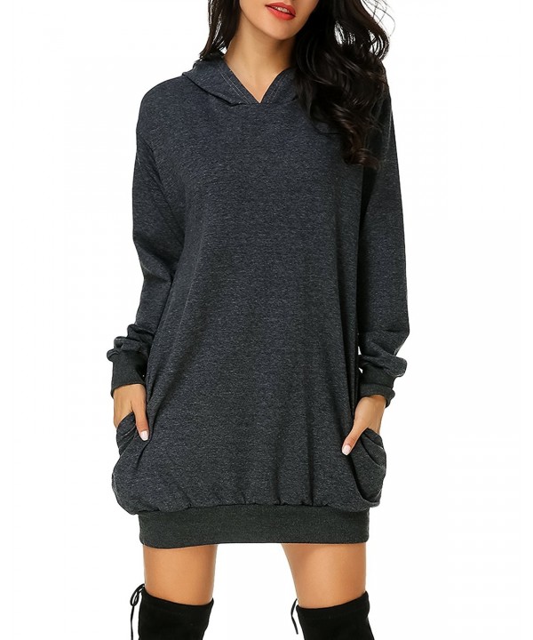 Women's Long Sleeve Hooded Pockets Pullover Hoodie Dress Tunic ...