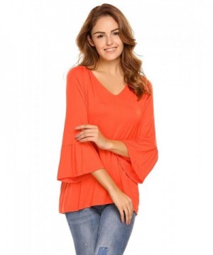 Women's Deep V Neck T Shirts Basic Solid Loose Fit Tunic 3/4 Sleeve ...