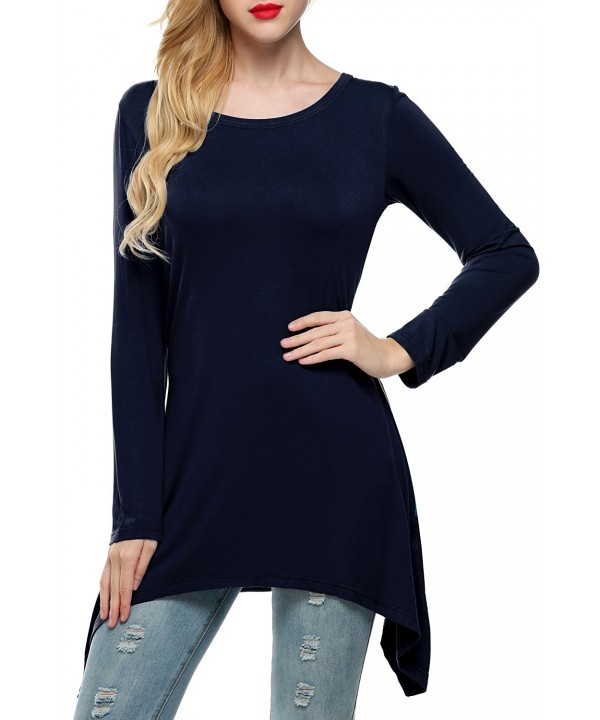 Women's Lightweight Round Neck Long Sleeve Rib Trapeze Tunic Flare Top ...