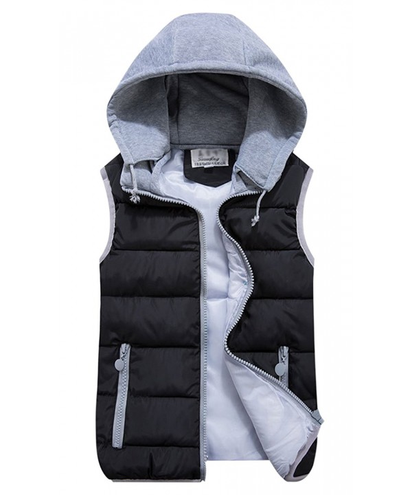 Women's Quilted Padded Puffer Vest Waistcoat With Removable Hood ...